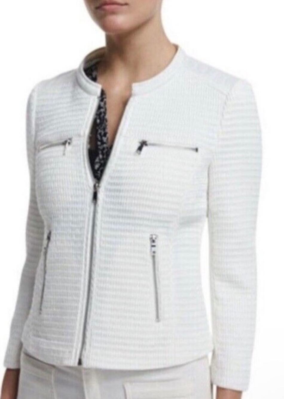 JOIE Women’s Small Jenika White Textured Cotton Blend Woven Zip-Up Blazer Jacket